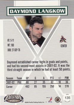 2002-03 Pacific Exclusive #135 Daymond Langkow Back