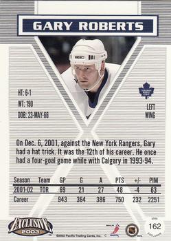 2002-03 Pacific Exclusive #162 Gary Roberts Back