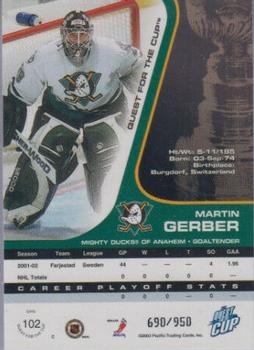 2002-03 Pacific Quest for the Cup #102 Martin Gerber Back