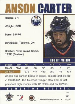 2002-03 Pacific Vanguard #41 Anson Carter Back