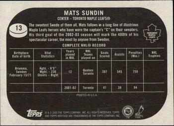 2002-03 Topps Heritage #13 Mats Sundin Back