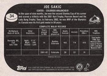 2002-03 Topps Heritage #34 Joe Sakic Back