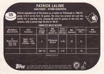 2002-03 Topps Heritage #59 Patrick Lalime Back