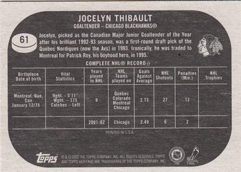 2002-03 Topps Heritage #61 Jocelyn Thibault Back