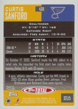 2002-03 Topps Total #438 Curtis Sanford Back