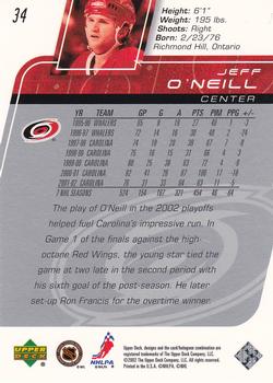 2002-03 Upper Deck #34 Jeff O'Neill Back