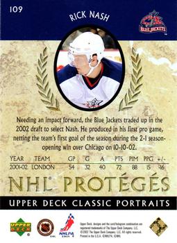 2002-03 Upper Deck Classic Portraits #109 Rick Nash Back