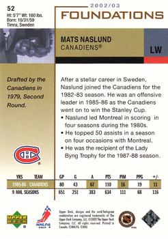 2002-03 Upper Deck Foundations #52 Mats Naslund Back