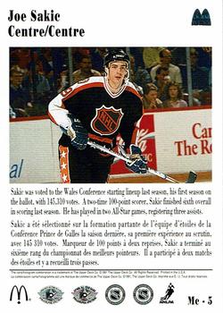 1991-92 Upper Deck McDonald's All-Stars #Mc-5 Joe Sakic Back