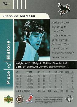 2002-03 Upper Deck Piece of History #74 Patrick Marleau Back