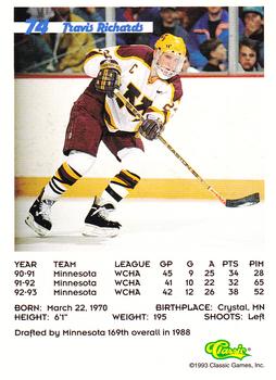 1993 Classic '93 Hockey Draft #74 Travis Richards Back