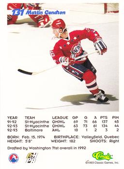 1993 Classic '93 Hockey Draft #131 Martin Gendron Back