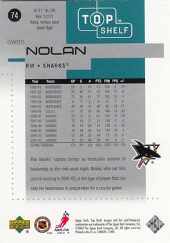 2002-03 Upper Deck Top Shelf #74 Owen Nolan Back