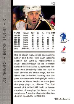 2003-04 Be a Player Memorabilia #42 Joe Thornton Back