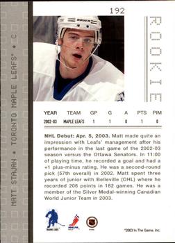 2003-04 Be a Player Memorabilia #192 Matt Stajan Back