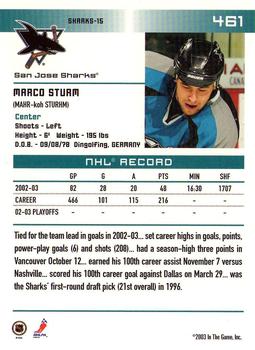 2003-04 In The Game Action #461 Marco Sturm Back