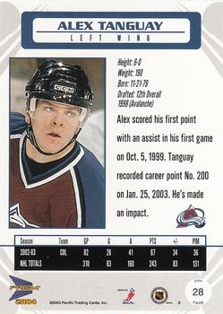 2003-04 Pacific Prism #28 Alex Tanguay Back