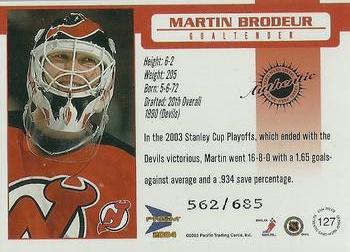 2003-04 Pacific Prism #127 Martin Brodeur Back