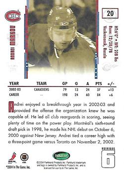 2003-04 Parkhurst Original Six Montreal #20 Andrei Markov Back