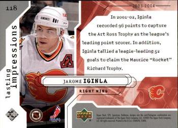 2003-04 SPx #118 Jarome Iginla Back