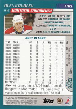 2003-04 Topps Traded & Rookies #TT83 Alex Kovalev Back