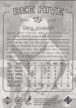 2003-04 Upper Deck Beehive #108 Greg Johnson Back