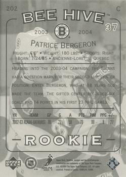 2003 04 Titanium Right on Target Rookie #2 Patrice Bergeron Boston