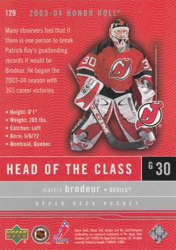 2003-04 Upper Deck Honor Roll #129 Martin Brodeur Back