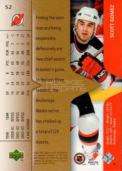 2003-04 Upper Deck Rookie Update #52 Scott Gomez Back