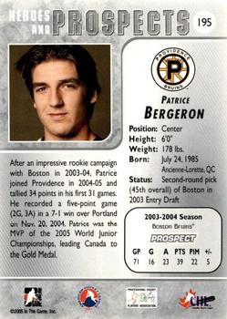 2004-05 In The Game Heroes and Prospects #195 Patrice Bergeron Back