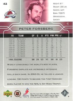 2004-05 Upper Deck #42 Peter Forsberg Back
