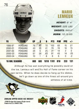 2005-06 Upper Deck Ice #76 Mario Lemieux Back