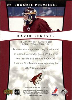 2005-06 Upper Deck Trilogy #209 David Leneveu Back