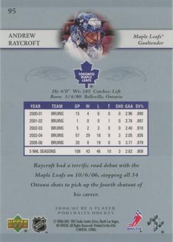 2006-07 Be A Player Portraits #95 Andrew Raycroft Back