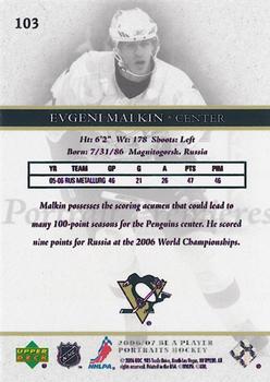 2006-07 Be A Player Portraits #103 Evgeni Malkin Back