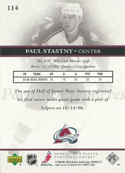 2006-07 Be A Player Portraits #114 Paul Stastny Back