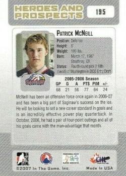 2006-07 In The Game Heroes and Prospects #195 Patrick McNeill Back