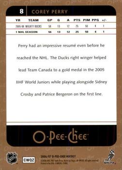 2006-07 O-Pee-Chee #8 Corey Perry Back