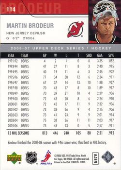 2006-07 Upper Deck #114 Martin Brodeur Back