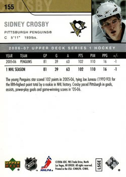 2006-07 Upper Deck #155 Sidney Crosby Back