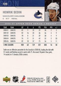 2006-07 Upper Deck #189 Henrik Sedin Back