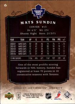 2006-07 Upper Deck Artifacts #6 Mats Sundin Back