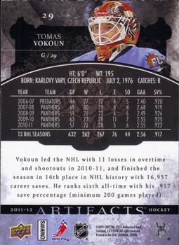 2011-12 Upper Deck Artifacts #29 Tomas Vokoun Back