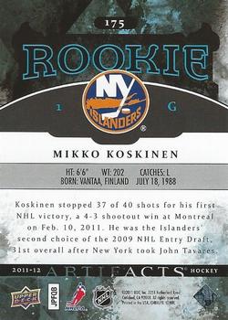 2011-12 Upper Deck Artifacts #175 Mikko Koskinen Back