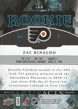 2011-12 Upper Deck Artifacts #188 Zac Rinaldo Back