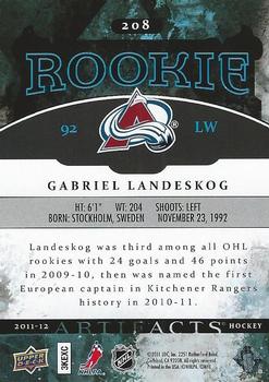 2011-12 Upper Deck Artifacts #208 Gabriel Landeskog Back