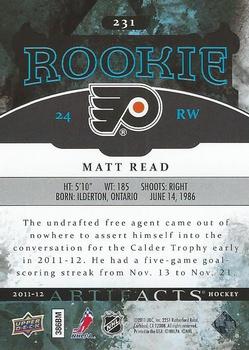 2011-12 Upper Deck Artifacts #231 Matt Read Back