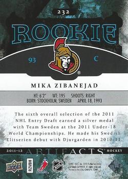 2011-12 Upper Deck Artifacts #232 Mika Zibanejad Back