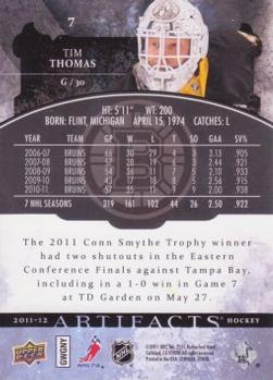 2011-12 Upper Deck Artifacts #7 Tim Thomas Back