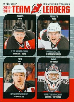 2011-12 O-Pee-Chee - Team Leaders #TL-18 Ilya Kovalchuk / Patrik Elias / Martin Brodeur Front